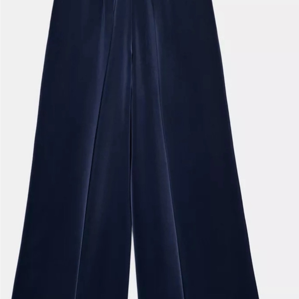 Zara Navy Wide-Leg Satin Pants - Picture 8 of 8
